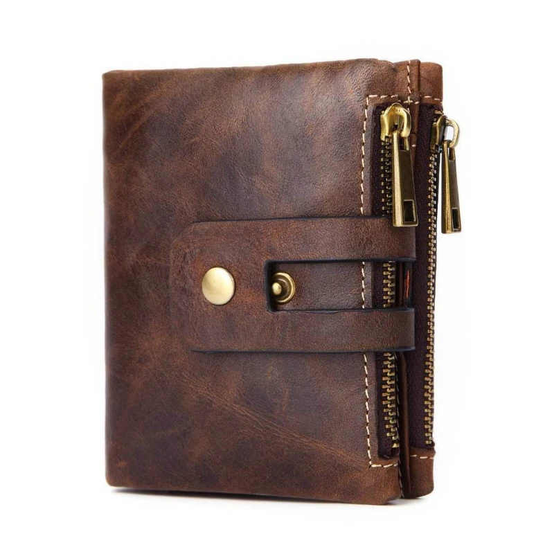 

Men RFID Blocking Wallet Vintage Leather Short Purse Bifold with Coin Change Pocket Large Capacity