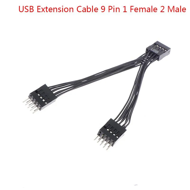 

Hot sale 1pcs 12x1.2cm USB Motherboard Cable USB Header Extension Cable 9Pin 1 Female to 2 Male Y Splitter Cable Black