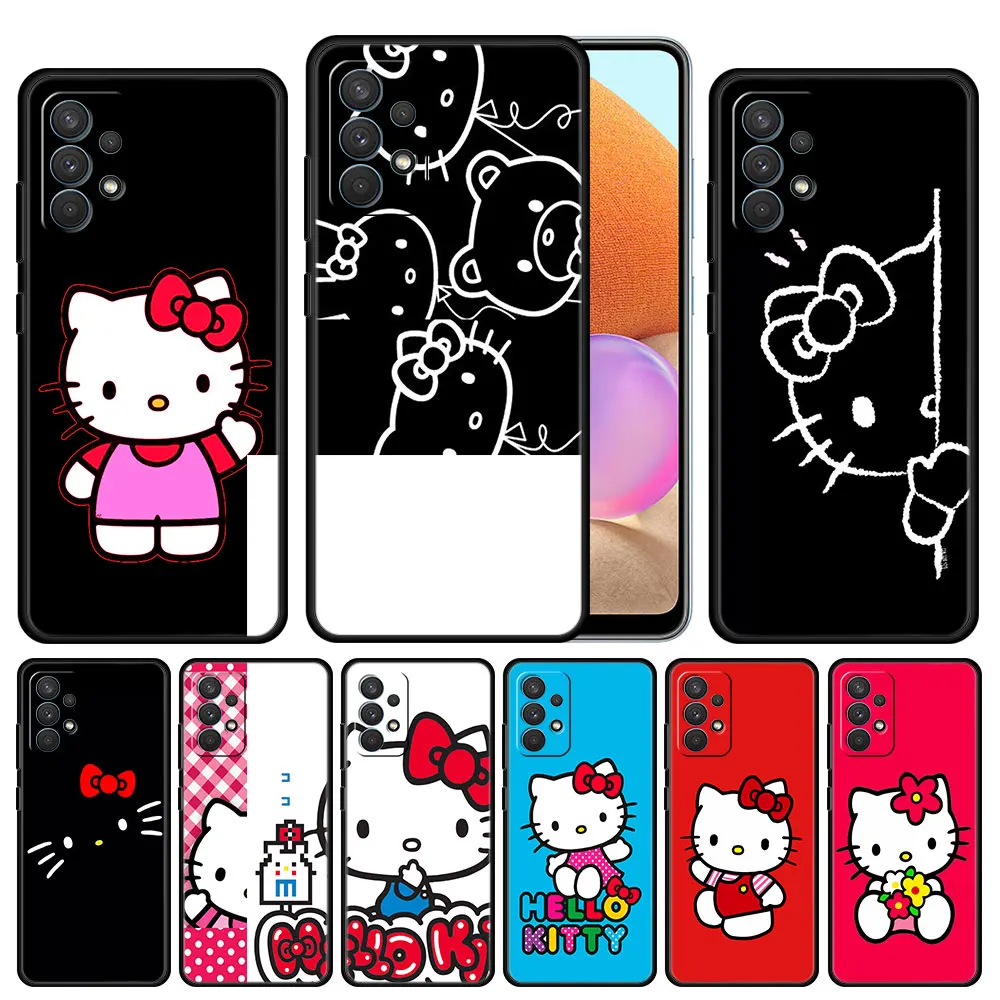 

Case Cover for Samsung Galaxy A02s A12 A21s A30 A50 A20 A11 A03 A23 A03s A01 Black Back Capa Luxury Soft Hello Kitty Kawaii