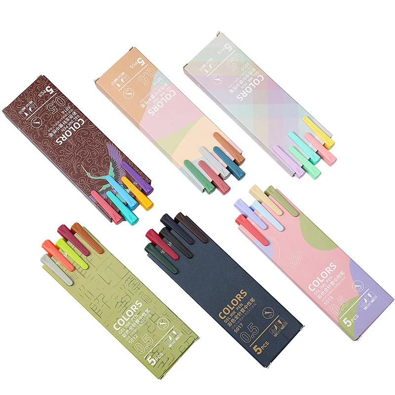 

5pcs Sign Pen Gel Pen 0.5mm Refill Smooth Ink Writing Durable Signing Pen 5 Colors Vintage Color Macarons Pens Gift Set