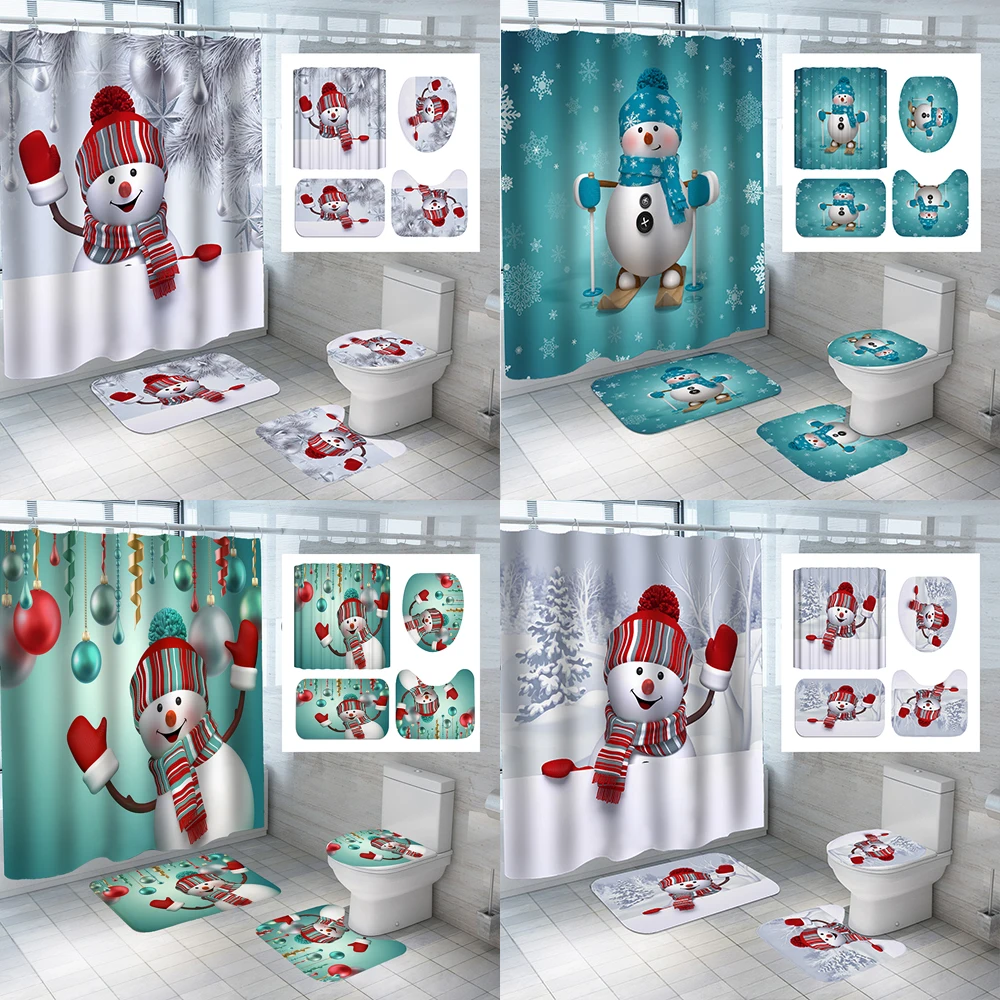 

Набор занавесок для душа с рождественским снеговиком, противоскользящие накладки на крышку унитаза, для ванной комнаты, кухни, домашний дек...