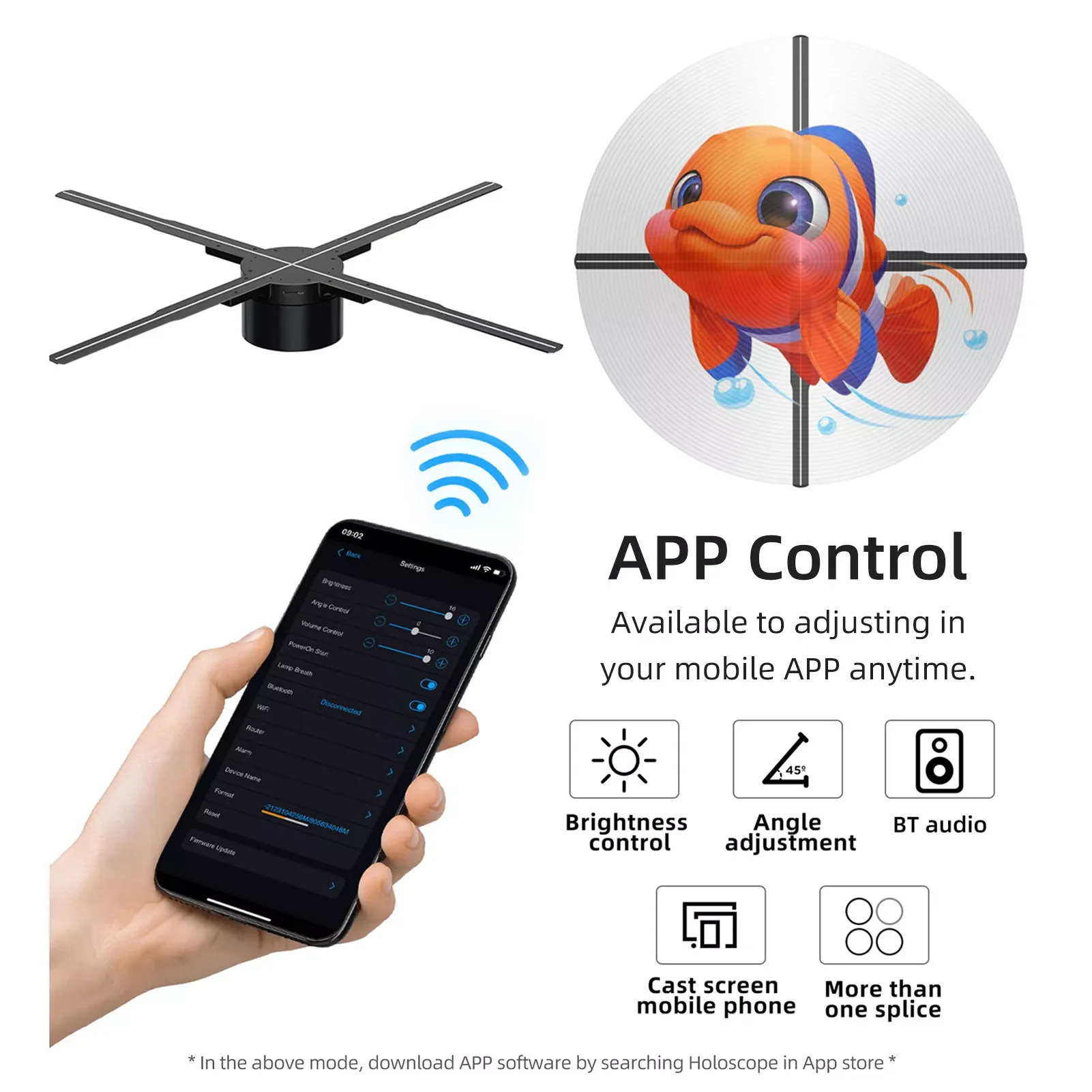 

NEW2023 3D Hologram Projector 576pcs LED Light Beads Advertising Display Fan Wall-mounted Player 3D Naked Eye 2K LED Photo Vide