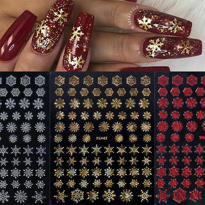 

New Winter Snowflake Lase Gold 3D Xmas Decal Christmas Nail Sticker Nail Slider Manicure DIY Art Self-Adhesive New Decorations