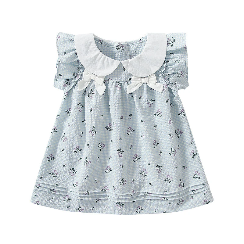 

2022 Toddler Baby Dress for Girl Cute Bow Floral Print Princess Dresses Summer New Cotton Sleeveless Kids Clothes Girls Costumes