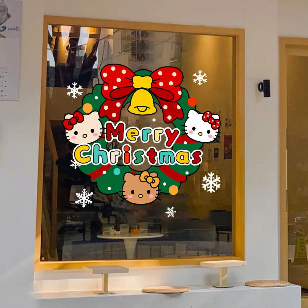 Sanrios Kawaii Hello Kitty Рождественские украшения наклейки аниме девчачье сердце Новый