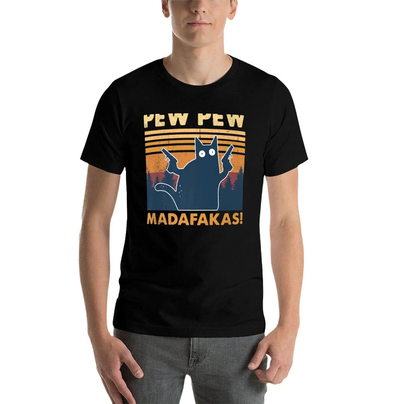 Фото Винтажная футболка Pewpewpew Mada-Fakas Crazy Pew Cat, персонализированная мужская футболка, хлопковые футболки для мужчин, хлопковая футболка №3