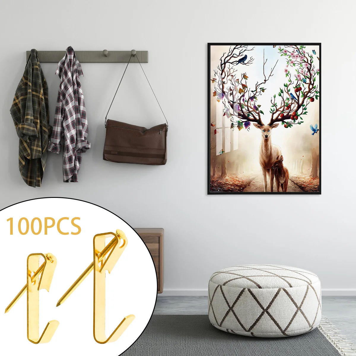 

100pcs Picture Hanging Kit 30lb/50lb 2 Size Heavy Duty Picture Hanging Hook Picture Hooks Set with Nails Reusable Hook