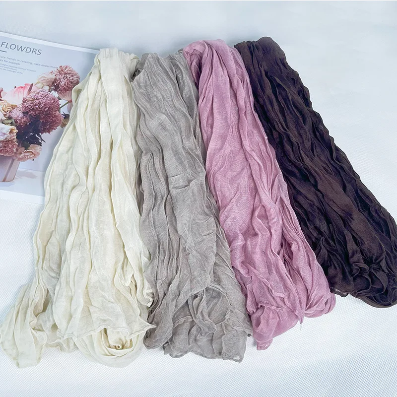 

Lady Fashion Wrinkle Viscose Scarf Plain Solid Candy Color Ripple Shawls and Wraps Female Foulard Bufandas Muslim Sjaal 180*60Cm