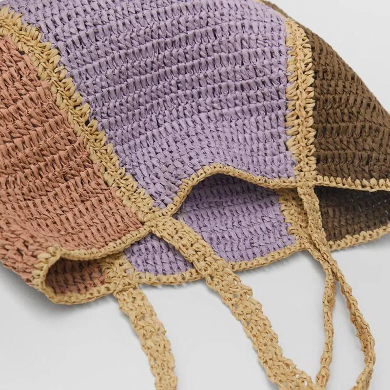 New contrast color French straw bag large-capacity one-shoulder hand-woven holiday beach women's |