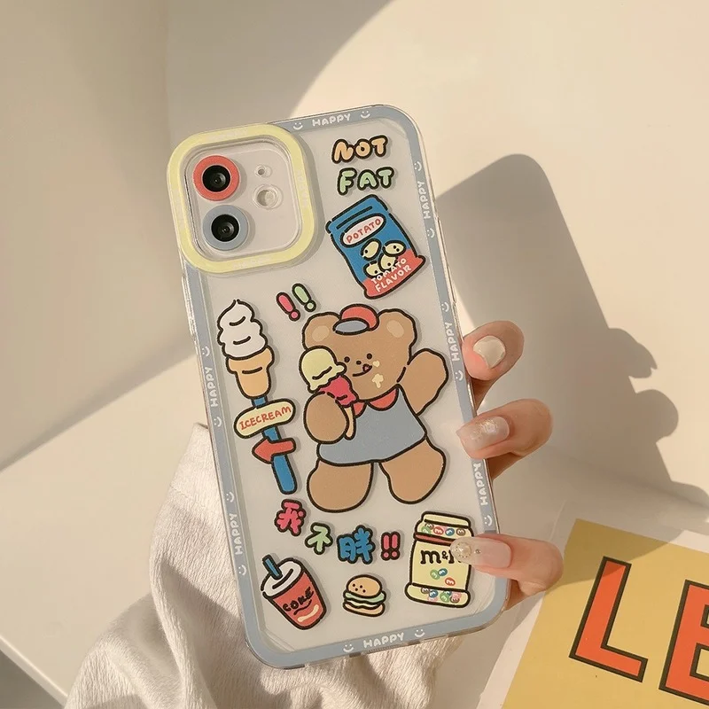 

Cute Graffiti eat not fat bear Clear Phone Case For iPhone 13 11 12 Pro Max X XR XSMax MINI 7 8 Plus Cartoon Silicone Soft Cover