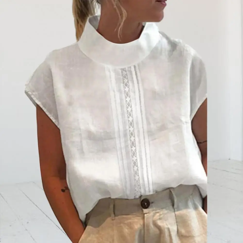 

Женские винтажные топы, женская блузка, однотонная хлопковая льняная Летняя Повседневная шикарная туника с лямкой вокруг шеи и кружевом в стиле пэчворк, белые блузки большого размера, блузки