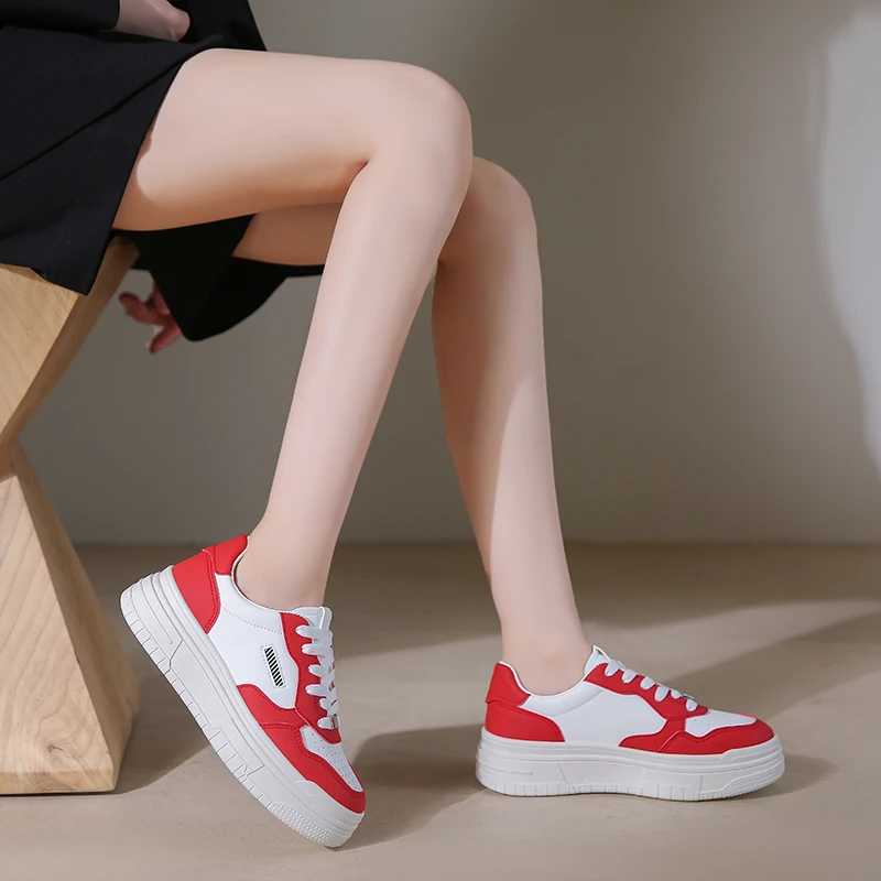 2022 New Autumn White Red Platform Sneakers Women Black Casual Vulcanized Shoes Fashion Comfortable Thick Sole Dad Shoes Lady