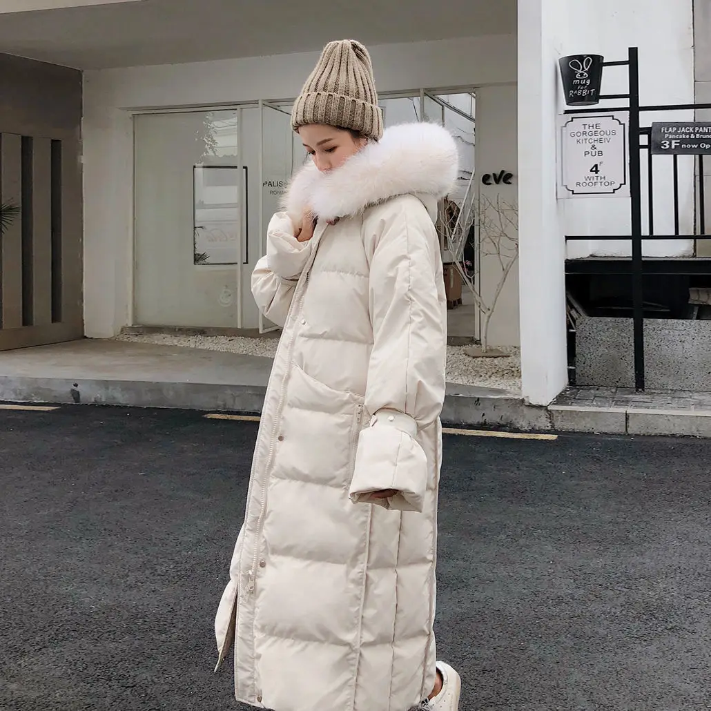

2023 Down Jacket Women's Winter Fashion Long Sleeve Warm Thick Down Jacket Ladies Zipper Long Coat Casual Female Jacket D163