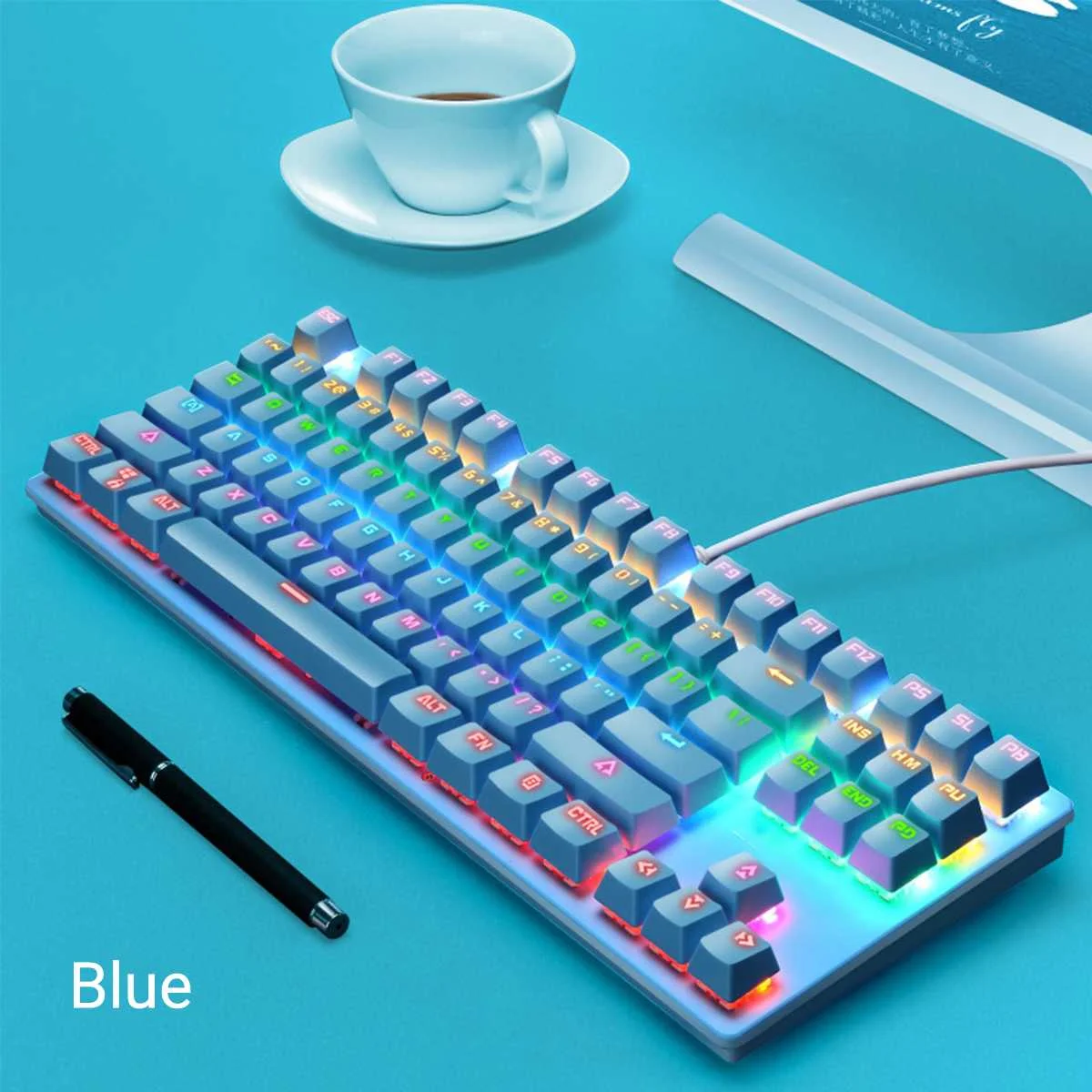 K550 87 Keys RGB USB Mini Mechanical Gaming Keyboard Blue Switch Wired Mechanical Keyboard 40-80 GF Portable for PC Computer