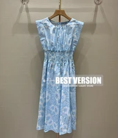 best version summer dresses for women luxury designer 100 cotton light blue floral print sleeveless women party woman dress