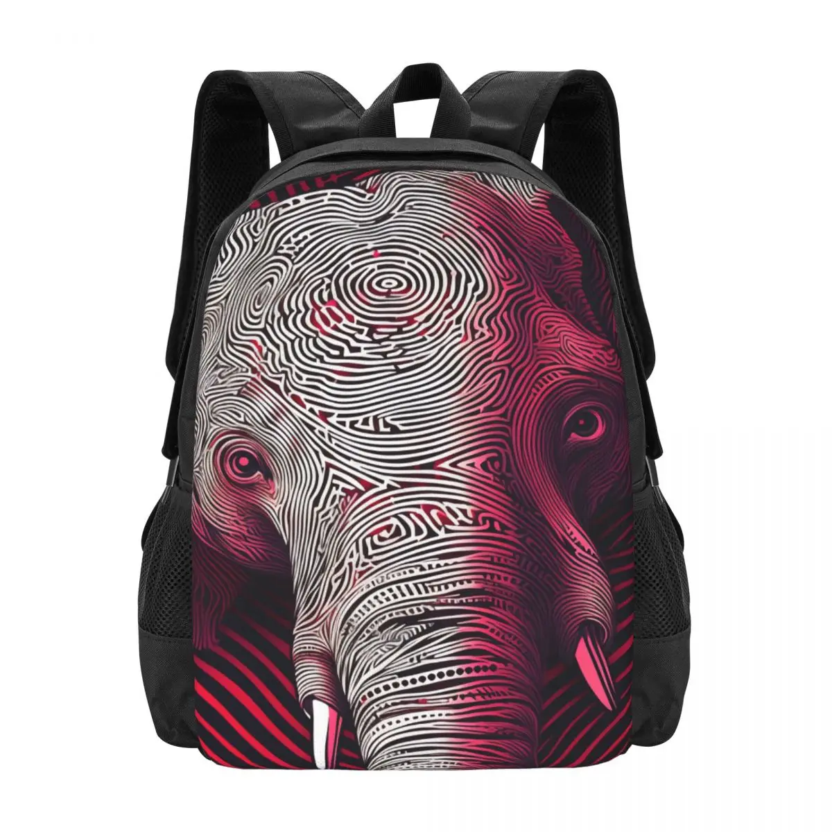 

Elephant Backpack Female Portraits Psychedelic Lines Soft Backpacks Polyester Fashion High School Bags Travel Colorful Rucksack