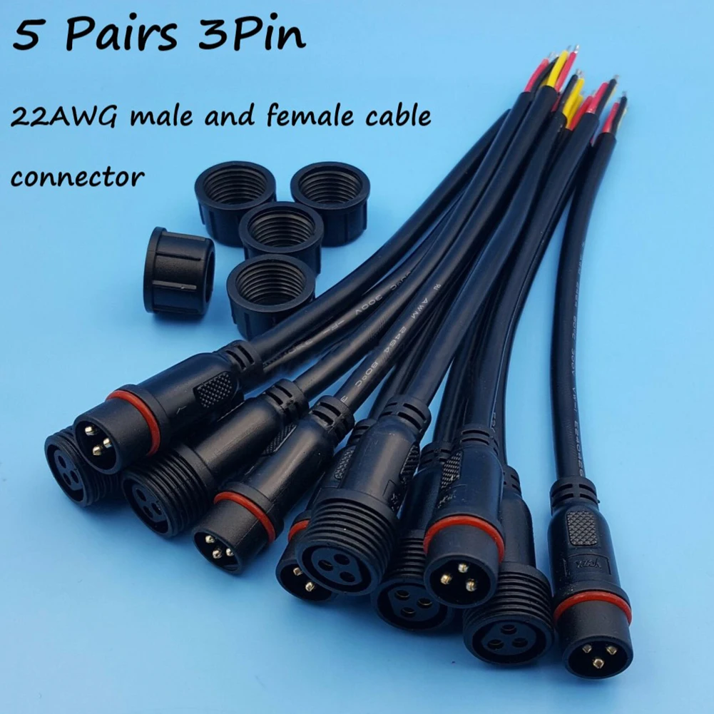 5 шт. 3 5-контактный 22AWG провод со светодиодной подсветкой штекер и гнездо