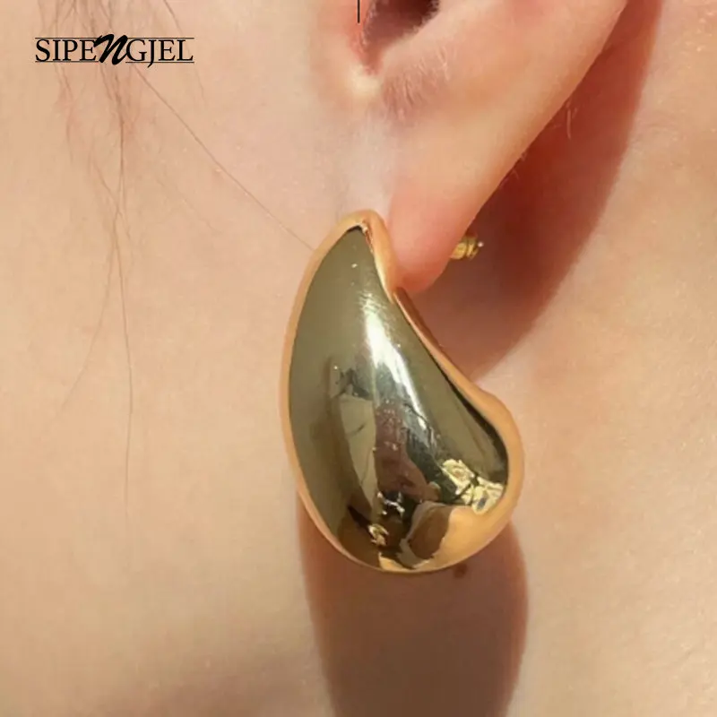 

Vintage Gold Plated Chunky Teardrop Earrings for Women Dupes Glossy Stainless Steel Water Drop Earrings Exaggerated Jewelry