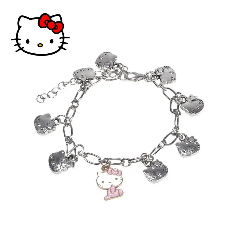 Kawaii Kt Cat Sanrioed Bracelet Plush Anime Cute Cartoon Girls Heart Friendship Charms Elastic Rope Couple Jewelry Toys Woman