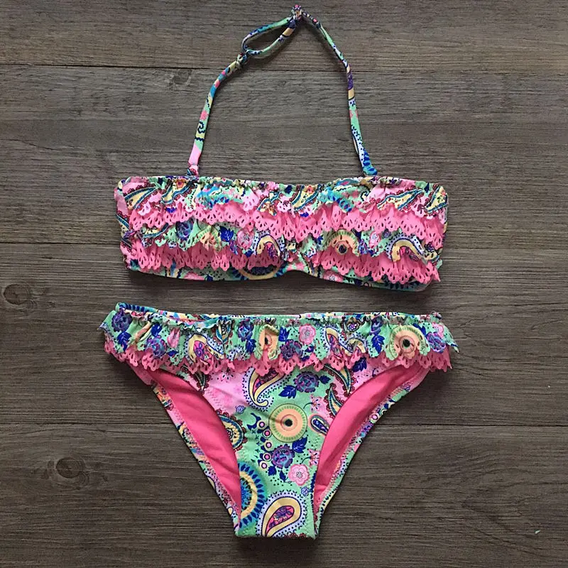 

Girls Split Hollow Falbala Bikini Two-piece Swim Suits Bikini Children Swimwear Kids Bathing Suit Girl Beachwear For Hot Spring