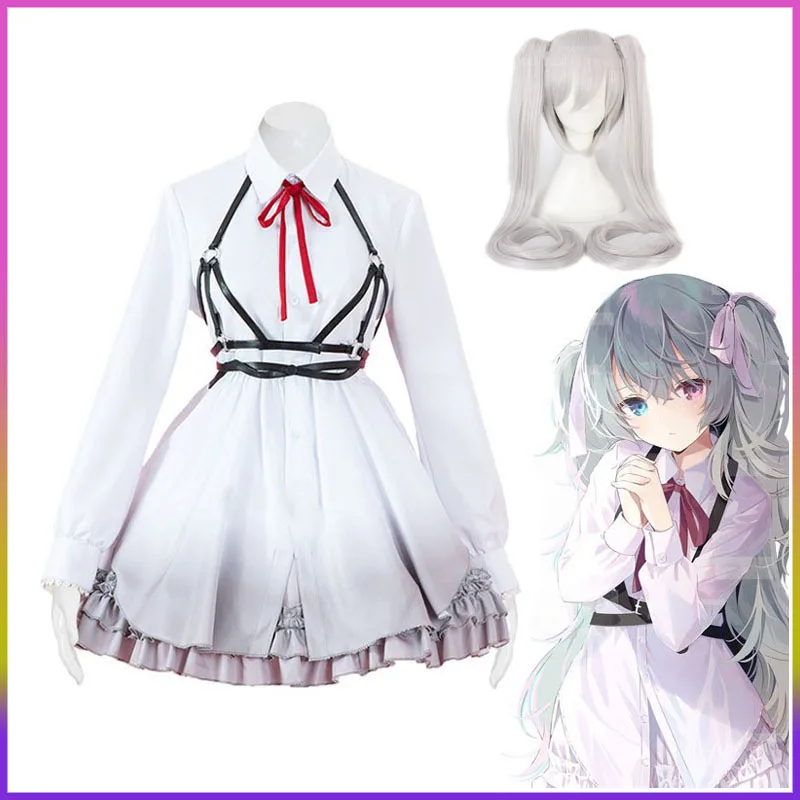 

World Plan Color Stage Cos Virtual Singer Miku White Onion Cosplay Anime Stage Costume Full Set White Lolita Dress Women Cos Wig