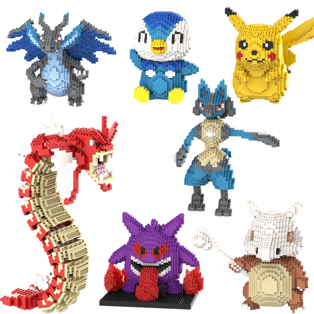 Фото Строительные блоки серии Pokemon Lucario Marowak Cubone Piakchu Gyarados Piplup Charizard, модель в сборе, мини-кирпичная фигурка, игрушки №1