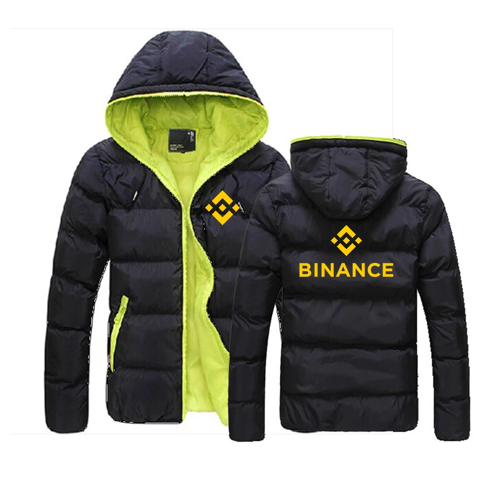 

Binance Crypto 2022 Men's New Winter Color Block Zipper Hooded Jacket Cotton Padded Coat Slim Fit Fashion Warm Outwear Tracksuit