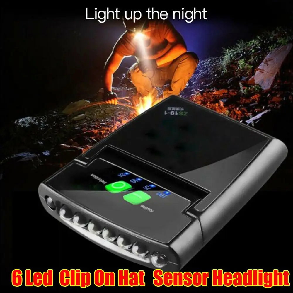 

1 Pc 6 Led Outdoor Bright USB Rechargeable Clip Hat Sensor Rotatable Head Lamp Waterproof IP64 Headlight Torch Light Portable