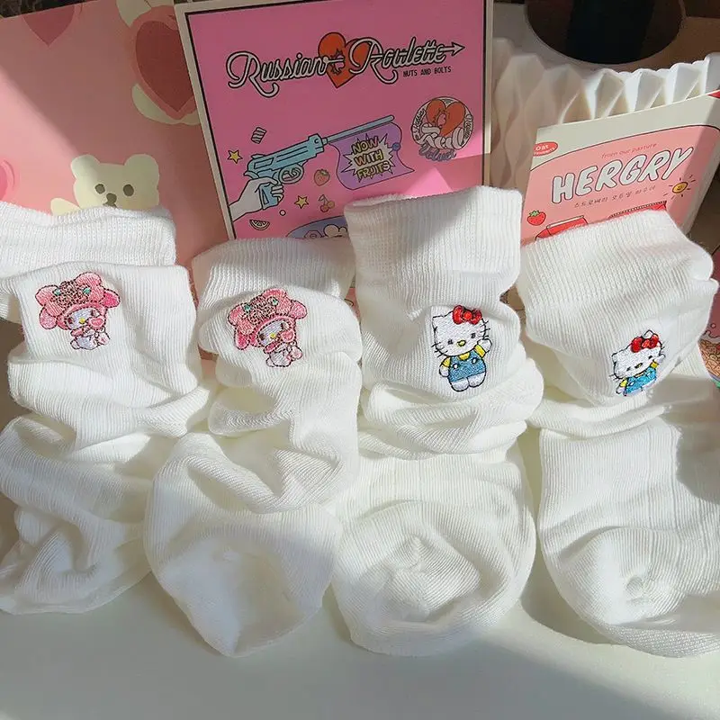 Sanrio высококачественные белые вышитые мультяшные милые анимационные чулки HelloKitty