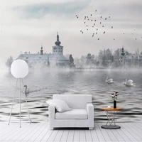 custom 3d photo european building swan fog lake wallpaper for bedroom living room tv sofa background wall painting home decor