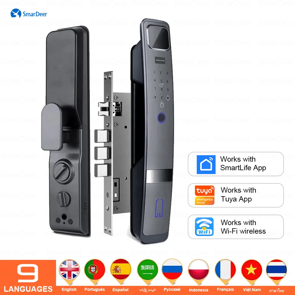 

SmarDeer Electronic Lock with wifi,Fingerprint Lock with Doorbell,Smart lock with video surveillance Suitable for Front Door
