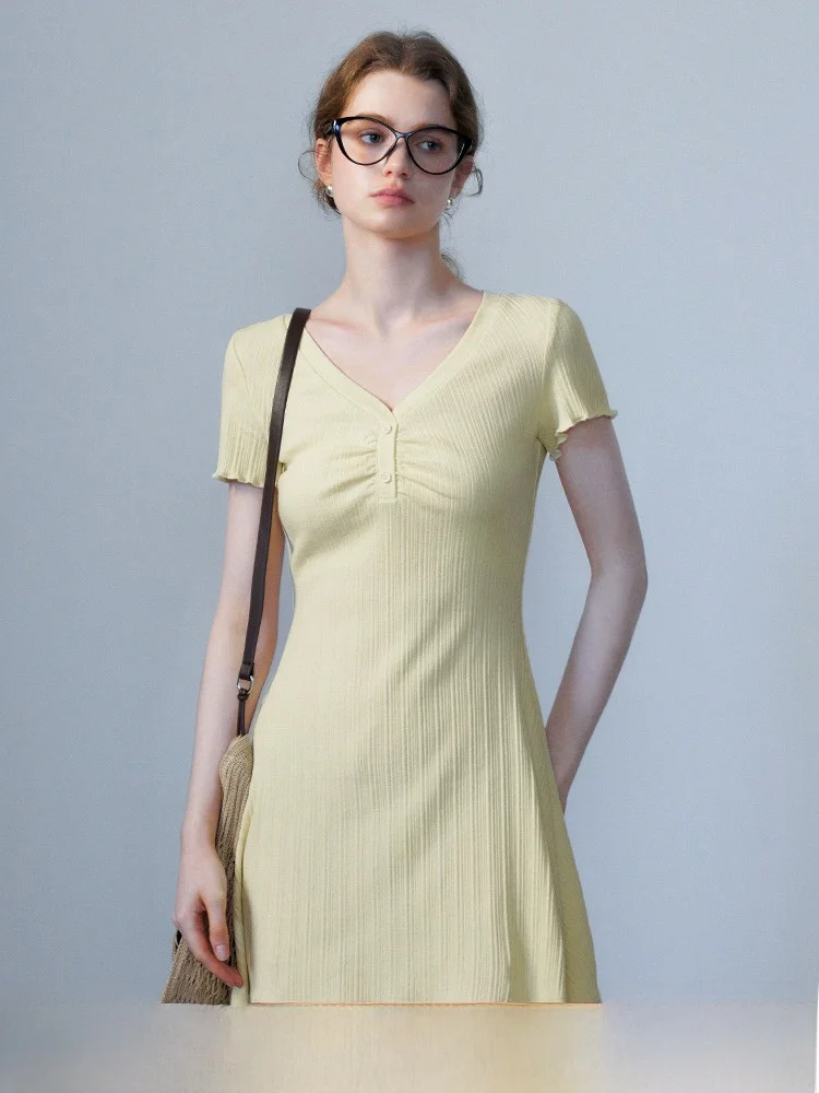 Eggka однотонное короткое платье в полоску с v-образным вырезом женское летнее