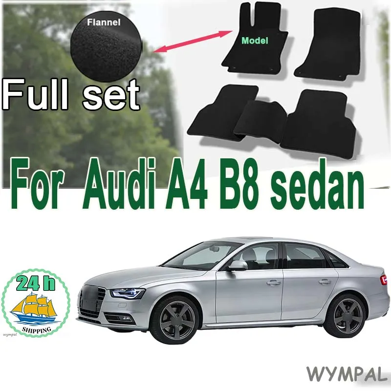 Фото Комплект велюровых ковриков для Audi A4 B8 седан, универсал, авент, аолроуд (2007-2015) - черные, стильные, без запаха, огнестойкие. №1