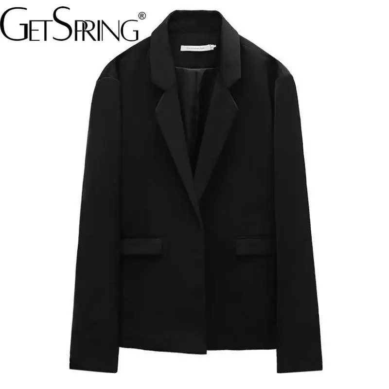 

Getspring Women Blazer Black Solid Color Vintage Blazers And Jackets Fashion Suit Coats Autumn Women's Clothing 2022 New