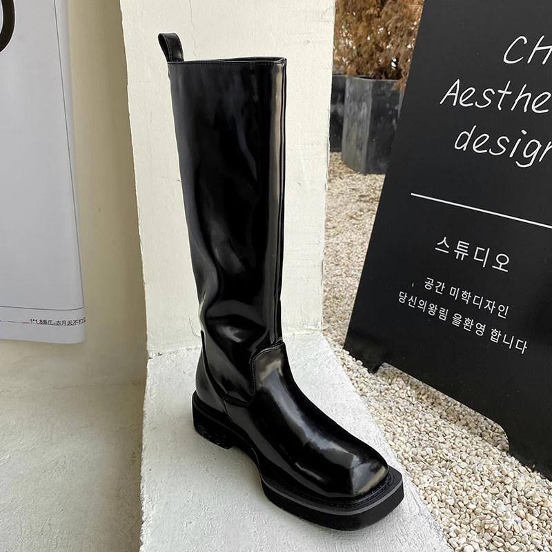 

2022 new Women Knee-high boots natural leather 22-25 cm cowhide upper modern boots square toe high boots Fashion Rider Boots