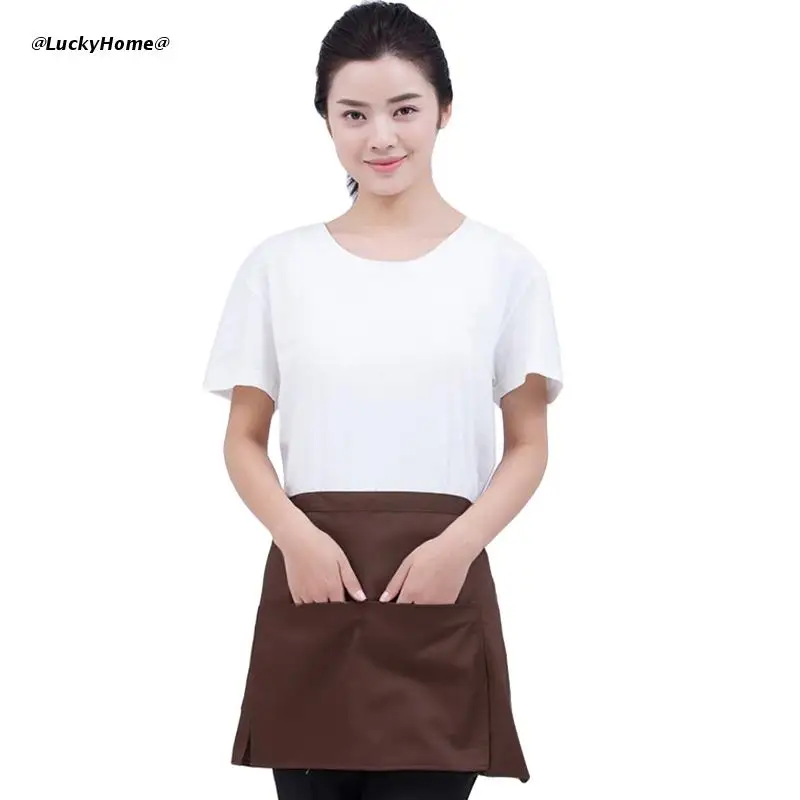 1PC Men Women Kitchen Restaurant Waist Apron Solid Color Half Short Apron Adjusted With Pockets Pen Loops for Server Waiter