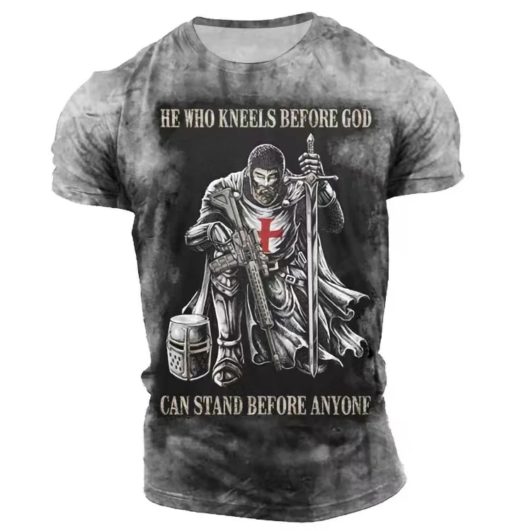 

2023 Vintage Print Men T-Shirts Templar 3d Graphic Tops Short-Sleeved Summer Tees O-Neck Casual T-shirt Male Oversized Clothing
