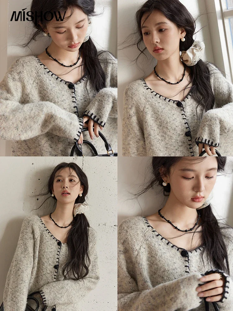 MISHOW шерстяной вязаный кардиган винтажный однобортный свитер с круглым вырезом