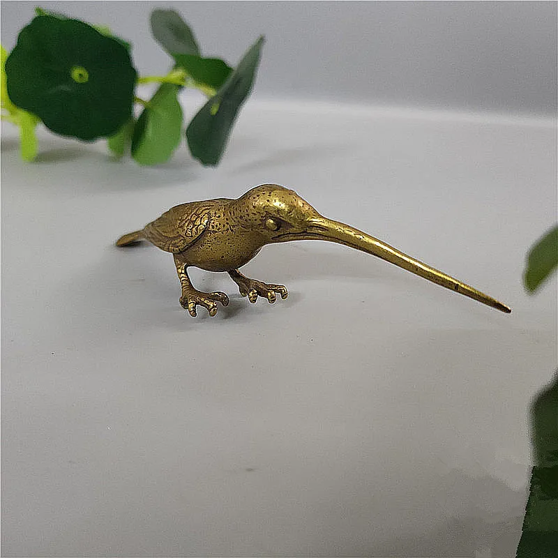 

1 pc 11*2.6cm Chinese Auspicious Yellow Copper Bird Home/Office Carving Bringing Lucky Putting Handle Pieces Ornaments