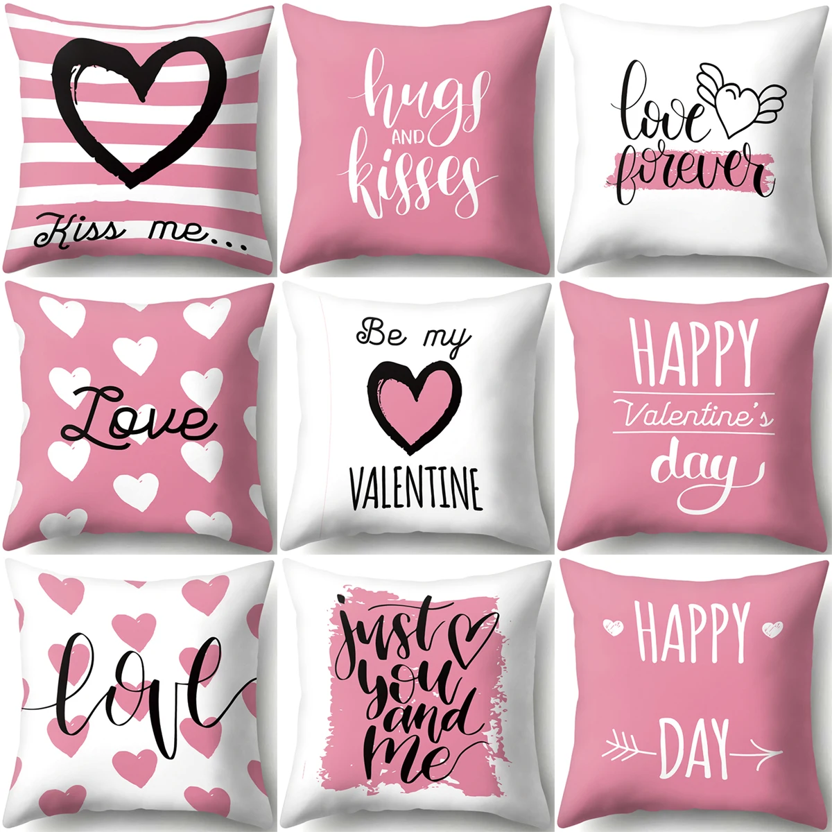 

ZHENHE Valentines Day Pink Love Pattern Pillow Case Home Decoration Cushion Cover Bedroom Sofa Decor Pillow Cover 18x18 Inch