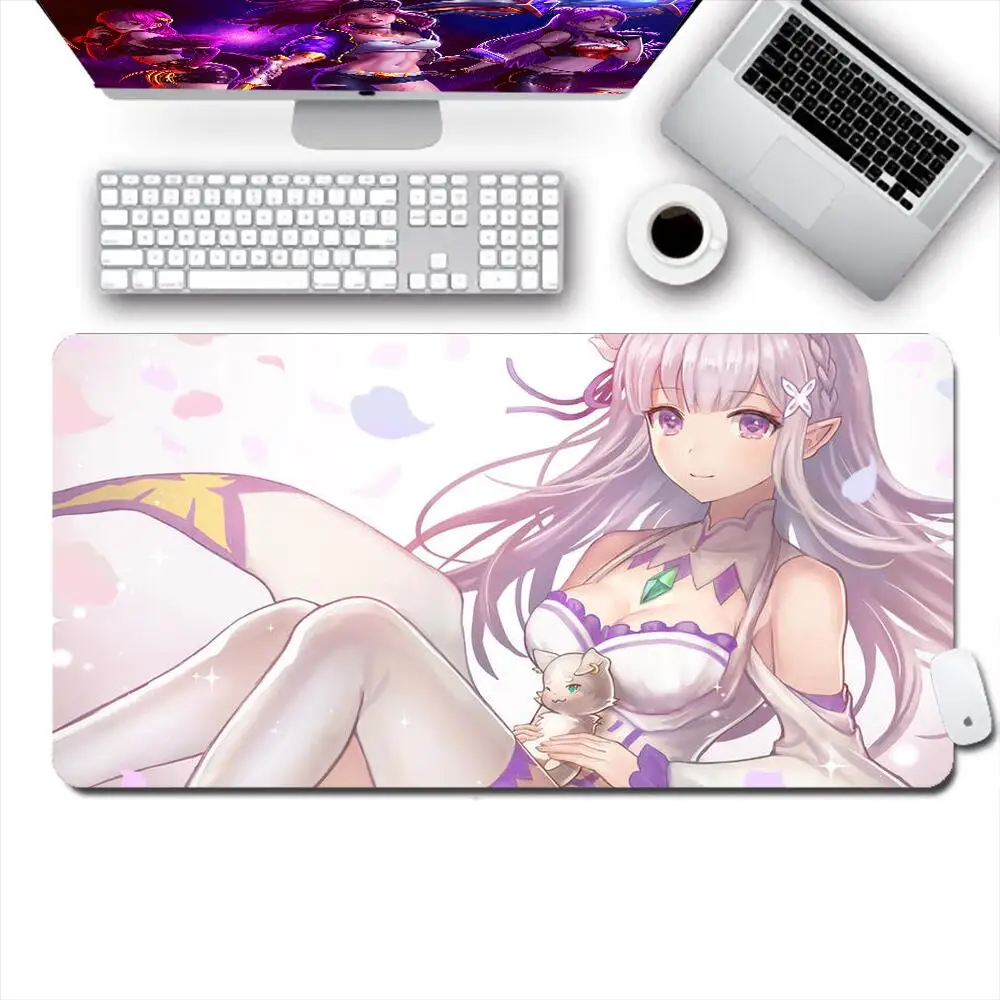 Большой коврик для мыши Girl Re Zero Emilia Kawaii 100x50, большие игровые аксессуары для ПК, коврик для мыши, компьютерная клавиатура, Настольный коврик, коврик