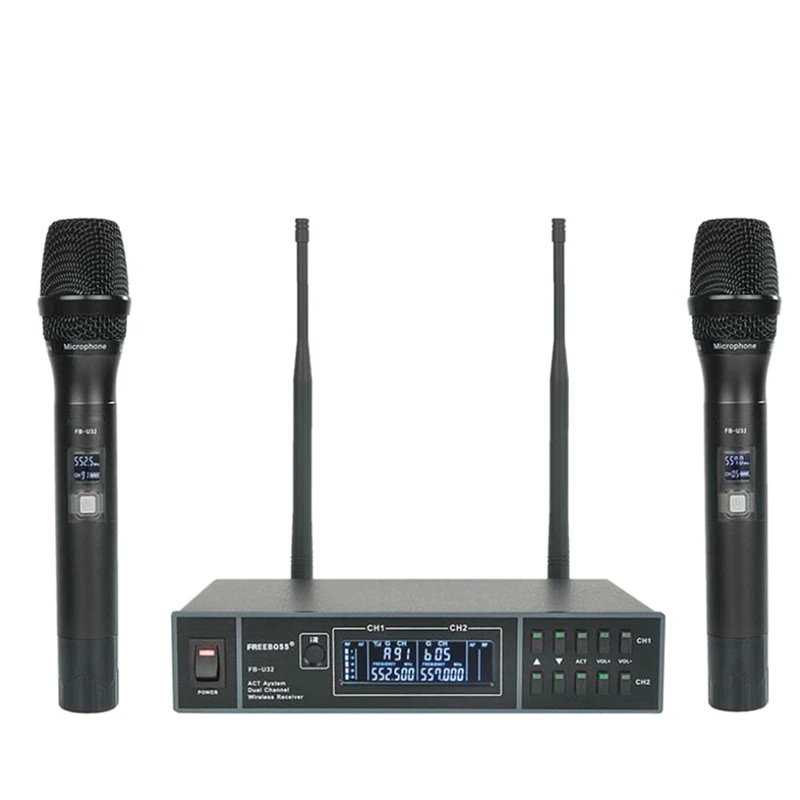 

Top Deals Professional Wireless Microphone One for Two Home Singing Dedicated Stage FM Microphone-US Plug