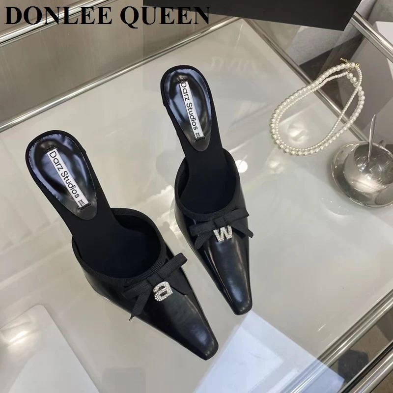 

2022 New Fashion Mule Slippers Slip On Slide Brand High Heels Shoes Bow Knot Pumps Women Outdoor Flip Flops Ladies Female Sandal