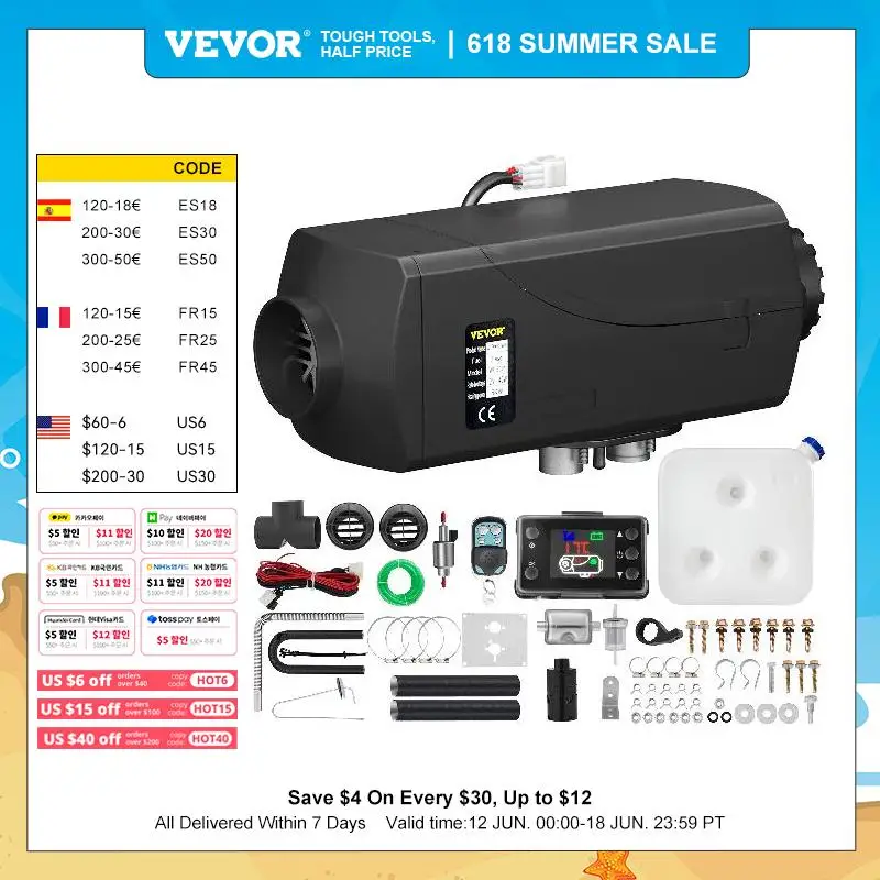 VEVOR 5KW Car Heater 12V Air Diesel Heater for Bus Auto Boats Yacht Motorhome Trailer Trucks RV 5000W Air Diesel Parking Heater