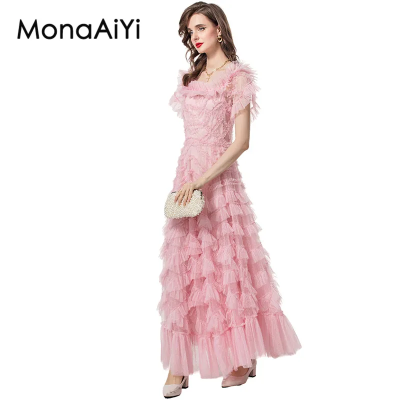 Женское летнее платье MonaAiYi с коротким рукавом сетчатые комбинированные