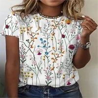 summer new short sleeves round neck 3d printed polyester fabric shirts loose breathable comfortable outdoor wear womens tops