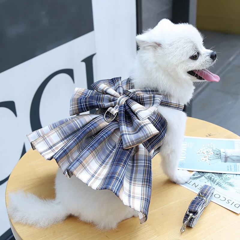 

Bow Dog Collar Skirt Cute Pet Harness with Breast Strap Traction Rope Cat Dogs Clothes Harness Vest Princess Tutu Dress Skirt