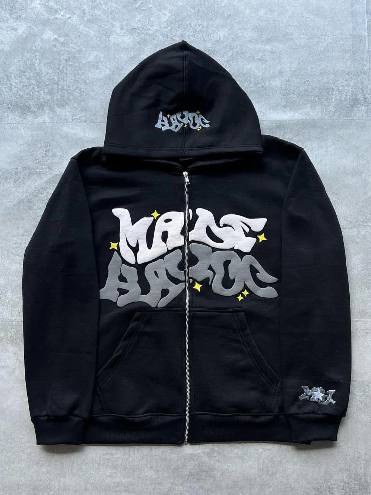 

Y2k Hoodie Men's Hip Hop Print Long Sleeve Letter Zipper Oversized Sweatshirt 2023 New Harajuku Fashion Loose Tops Streetwear