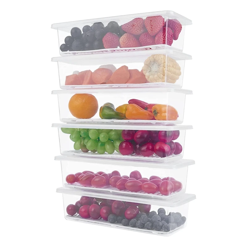 

HOT SALE Food Storage Containers For Fridge, 6Pack Fridge Organizer With Removable Drain Plate, Produce Containers For Fridge