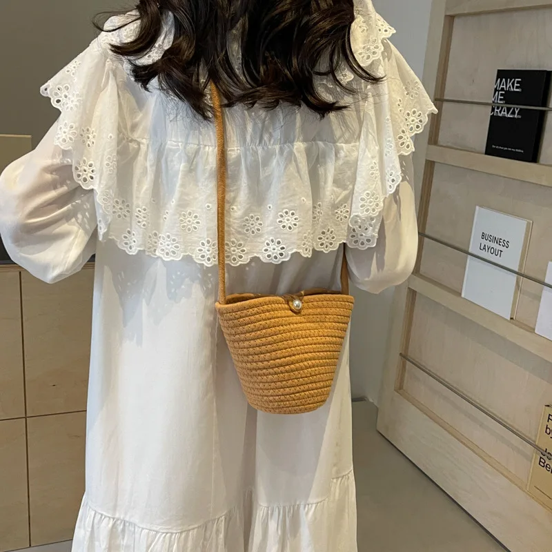 Новинка 2024 модная плетеная Женская пляжная сумка через плечо из хлопкового шнура